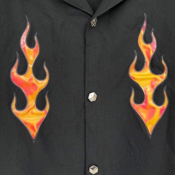 Casino Wear Flame Fire Shirt Black Short Sleeve Real Pimps Physchobilly Mens 2X - Picture 2 of 10